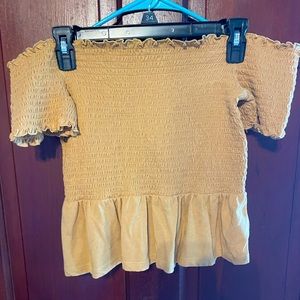 American eagle off the shoulder gold top. Size small.